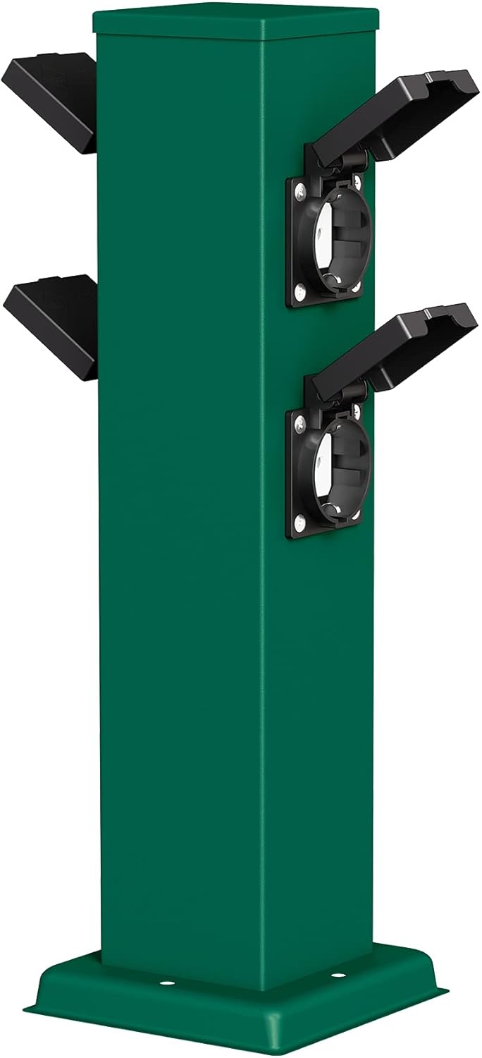 ledscom.de Garten-Steckdosen-Säule Polly mit Erdspiess und 2m Kabel für aussen, IP44, 4-Fach, grün,