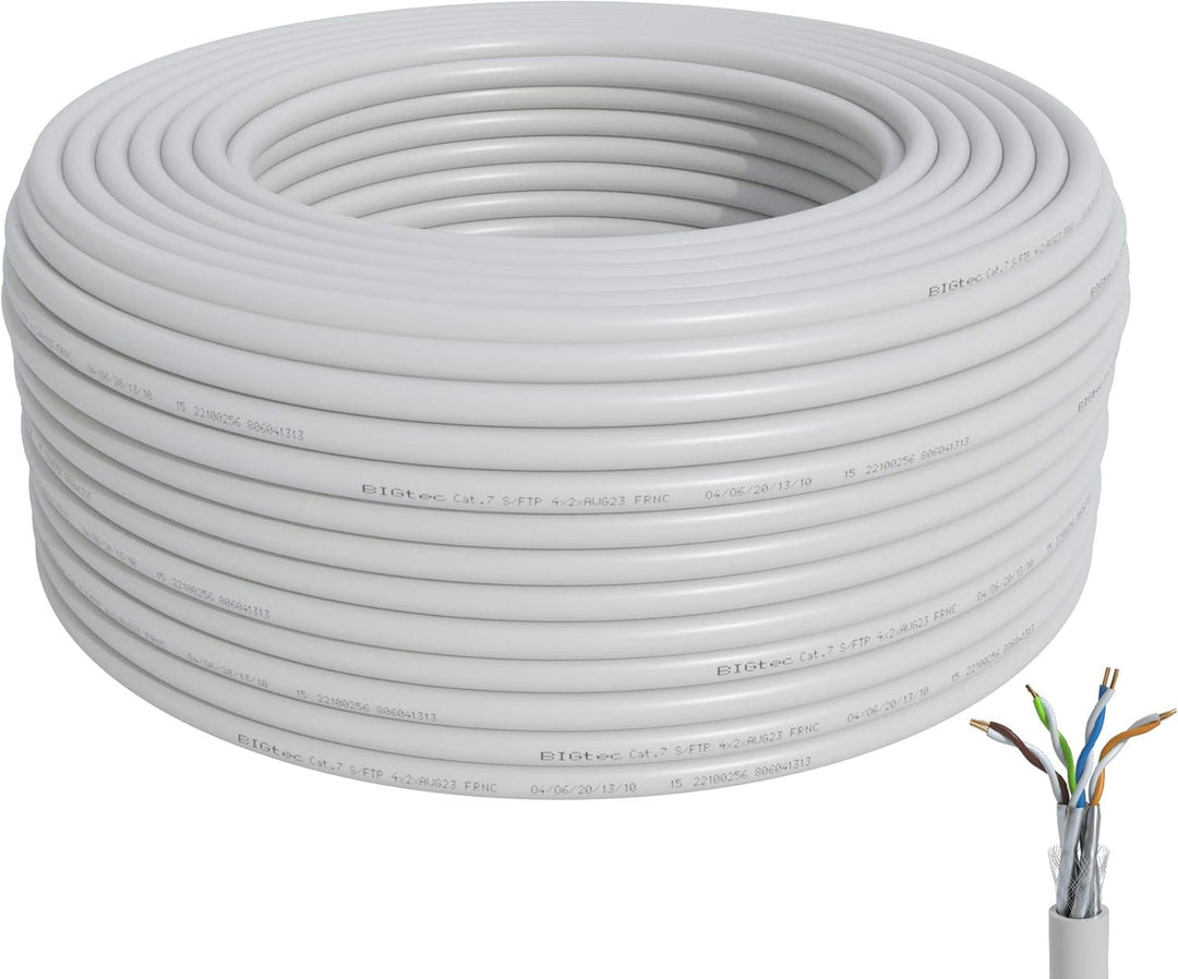 BIGtec CAT 7 Netzwerkkabel Verlegekabel LAN Kabel 400m weiss CAT7 PiMF S/FTP halogenfrei BauPVO Eca