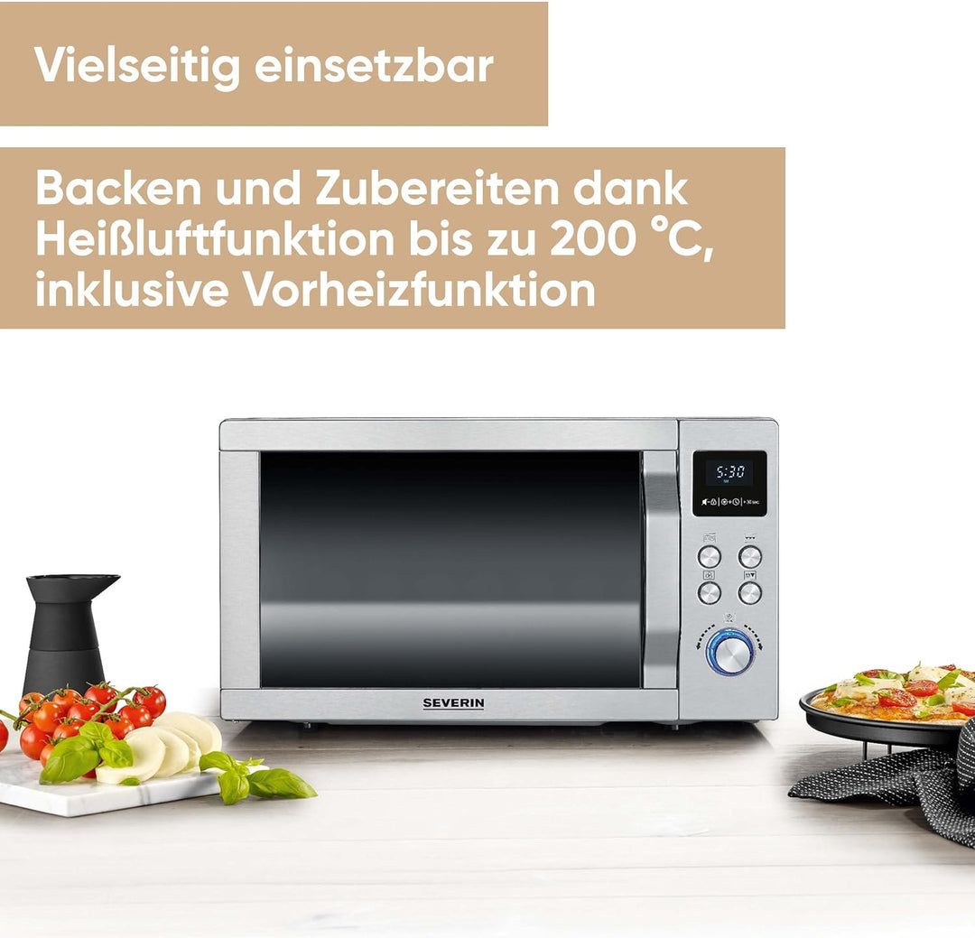 SEVERIN Mikrowelle mit Grill und Heissluftfunktion 3-in-1, Mikrowellengerät zum Auftauen, Garen und