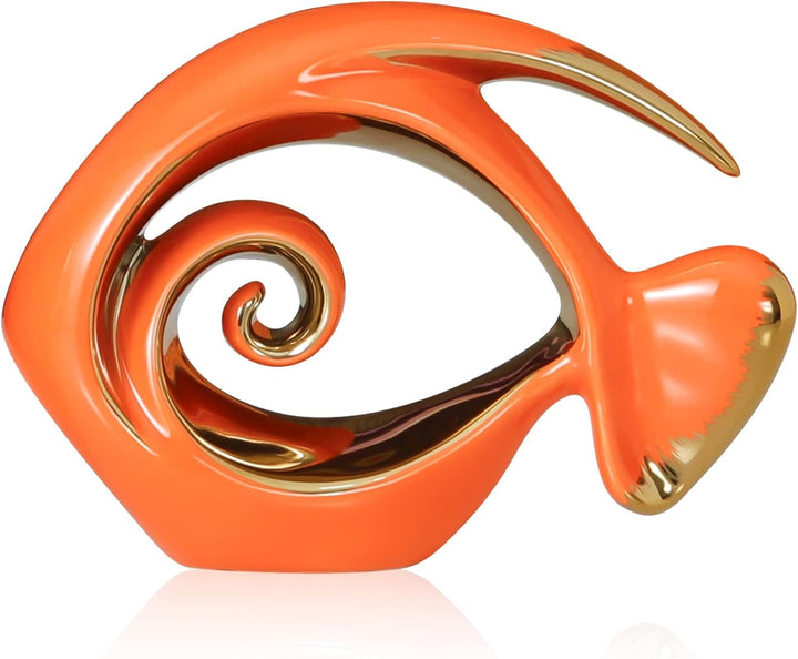Keramik-Fischfiguren in Orange-Gold, Küstendekoration, moderne Ozean-Mittelstücke für Wohnzimmer, Es