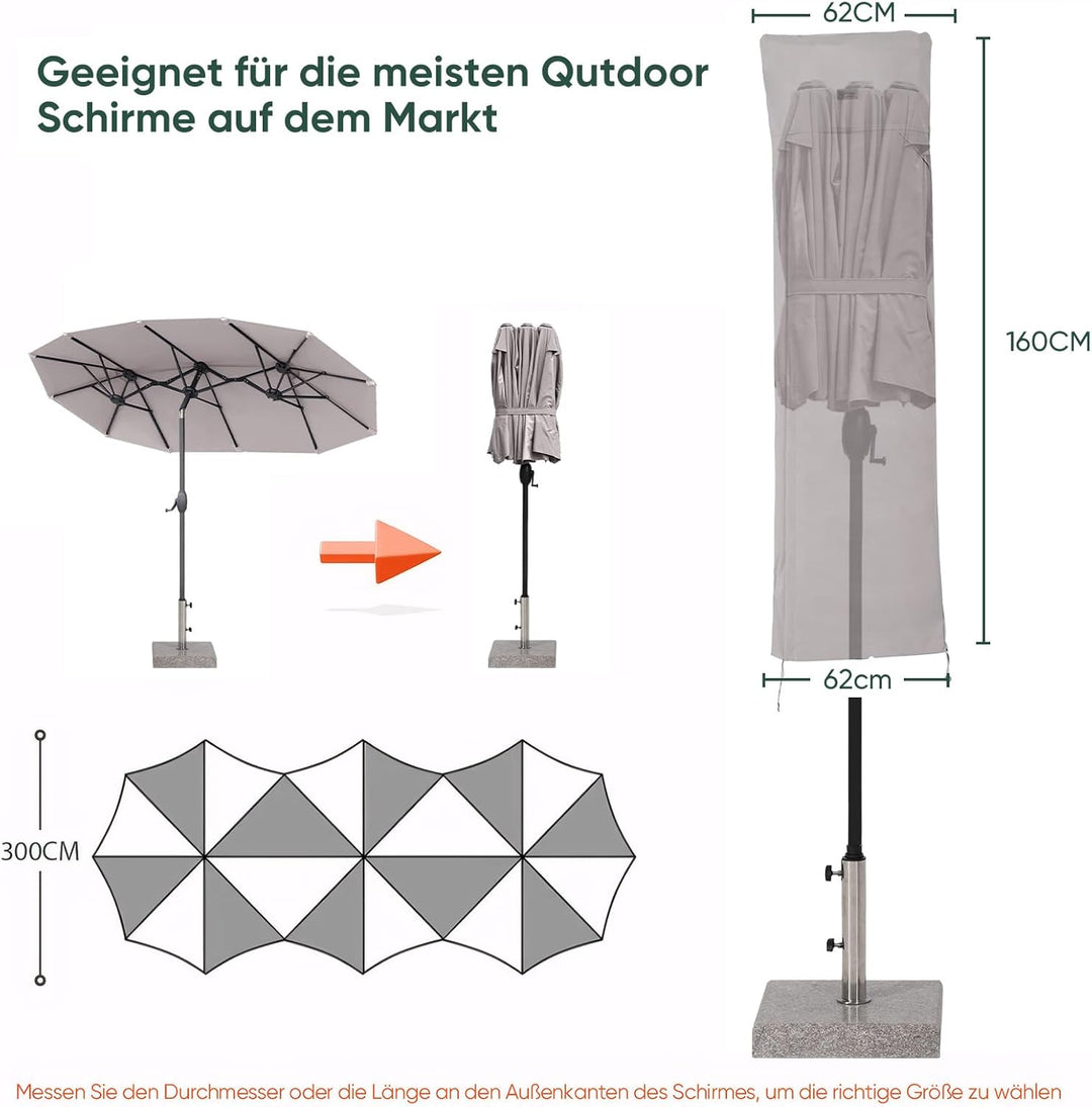 Sekey Schutzhülle für DoppelSonnenschirm, Abdeckhauben für Sonnenschirm Grau