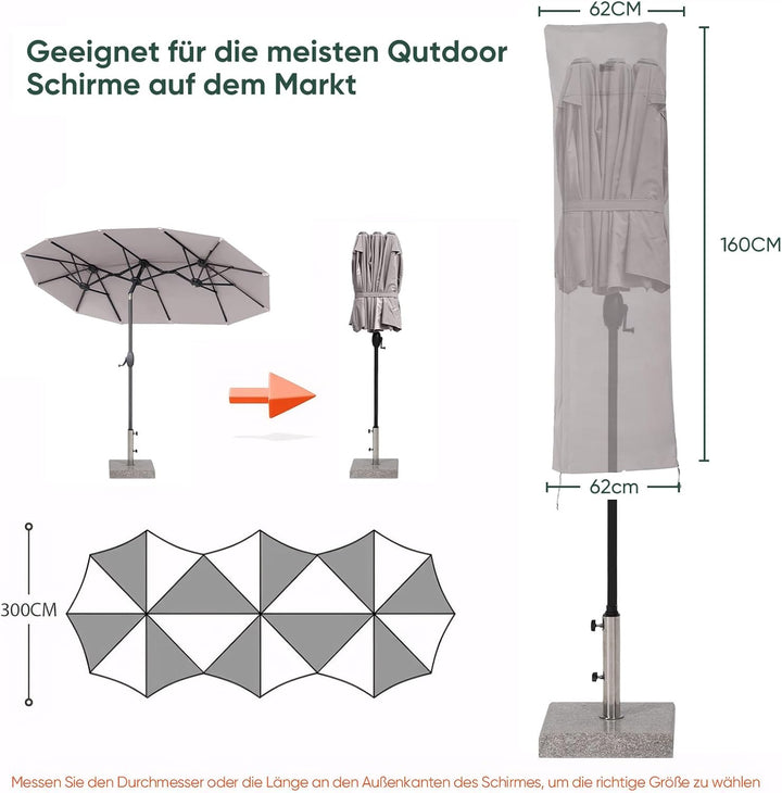 Sekey Schutzhülle für DoppelSonnenschirm, Abdeckhauben für Sonnenschirm Grau
