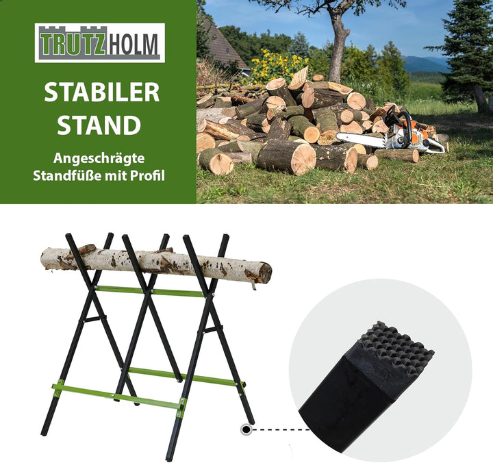 TRUTZHOLM Holzsägebock klappbar Stahl pulverbeschichtet 100 kg Traglast 3-fach verstellbarer Kettens