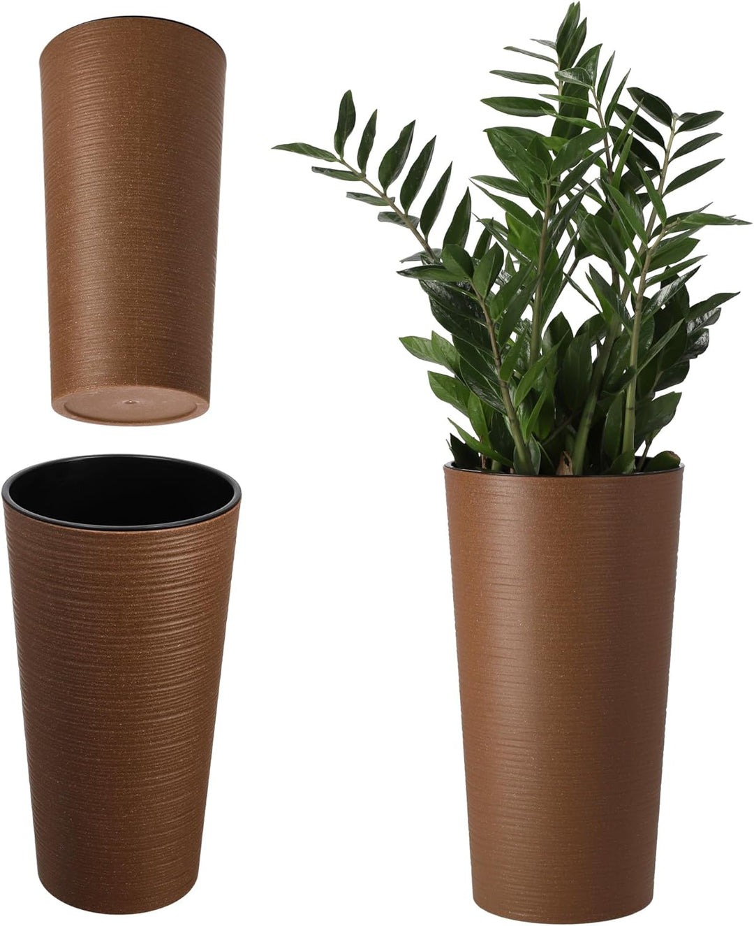 KADAX Blumentopf mit Holzspänen, eleganter Übertopf mit herausnehmbarer Einlage, Blumentopfschutz fü