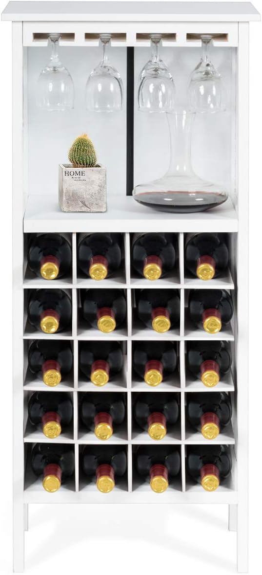 COSTWAY Weinschrank fĂŒr 20 Flaschen, Weinregal Holz, Flaschenregal mit GlasaufhĂ€nger, WeinstĂ€nder, G