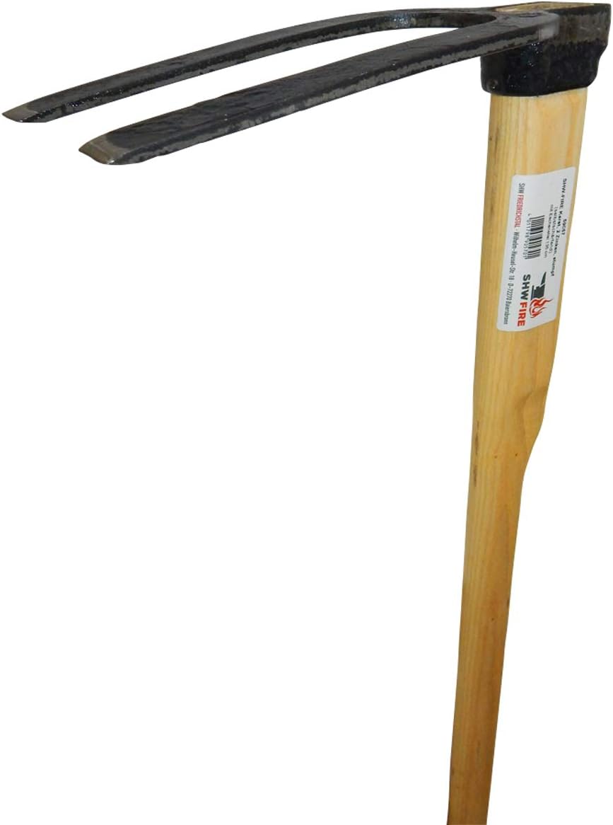 SHW-FIRE Karsthacke - Gartenhacke mit Zwei stumpfen Zinken, 135 cm Langer Eschenholzstiel - Ideal zu
