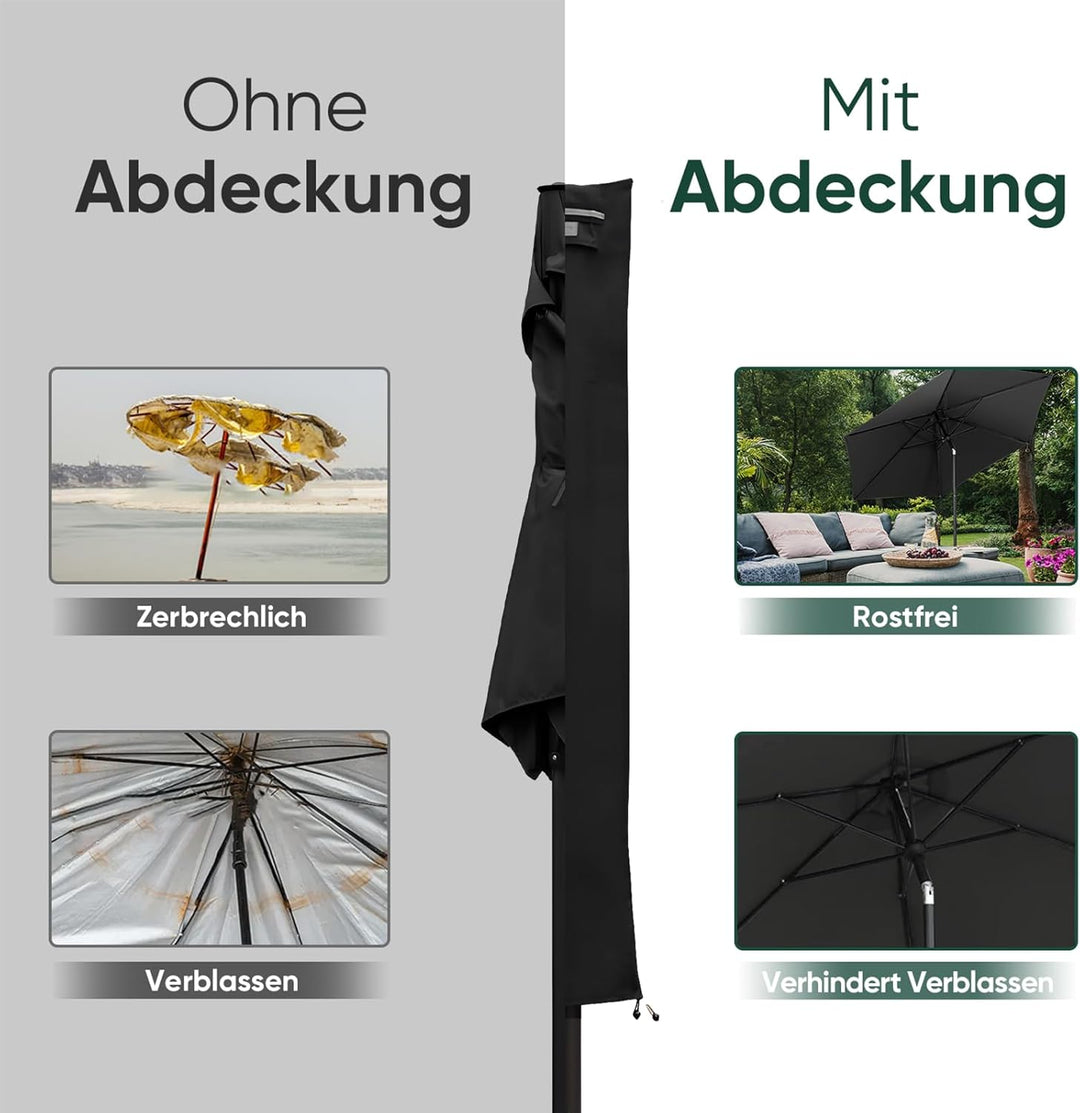 Sekey® Schutzhülle für Ø 300 cm Sonnenschirm, Abdeckhauben für Sonnenschirm