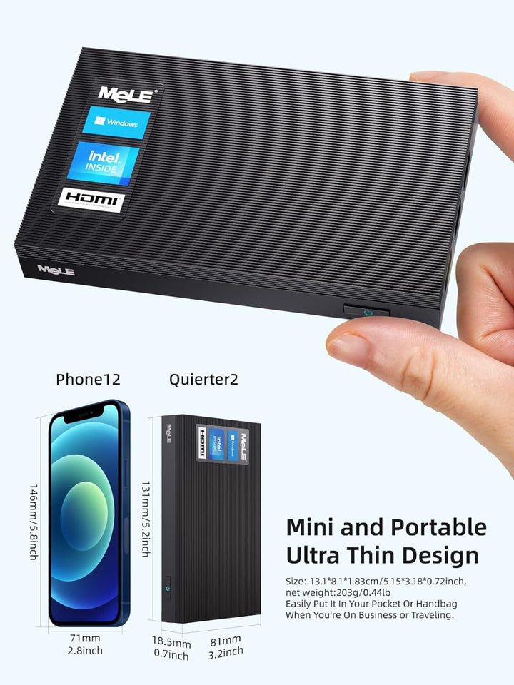MeLE Mini PC Lüfterlos Quieter3Q N5105 8 GB/256 GB Desktop-Computer Micro PC M.2 SSD bis zu 4 TB Dua