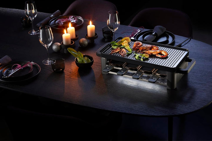 WMF Master Raclette Grill mit Keramikpfännchen und Schiebern, Raclette 8 Personen, 1500 W, mit Ablag
