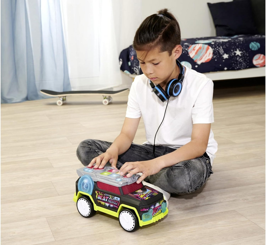 Dickie Toys - Beat Hero Spielzeugauto mit DJ-Pult und 22 Sounds, Auto mit Hip-Hop, Pop und Elektroni