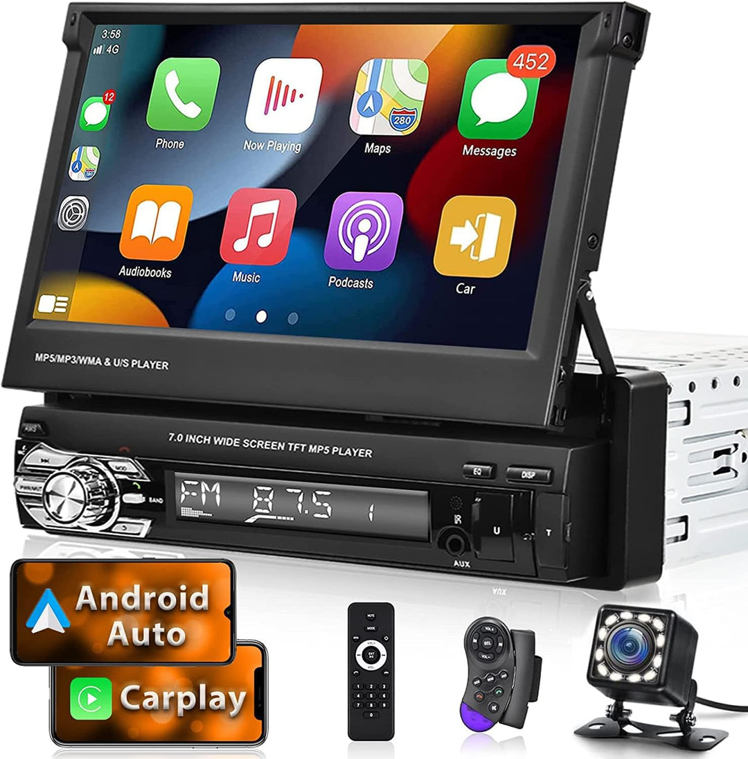 1 Din Autoradio Carplay und Android Auto, Hikity 7 Zoll Bildschirm Bluetooth Freisprecheinrichtung A