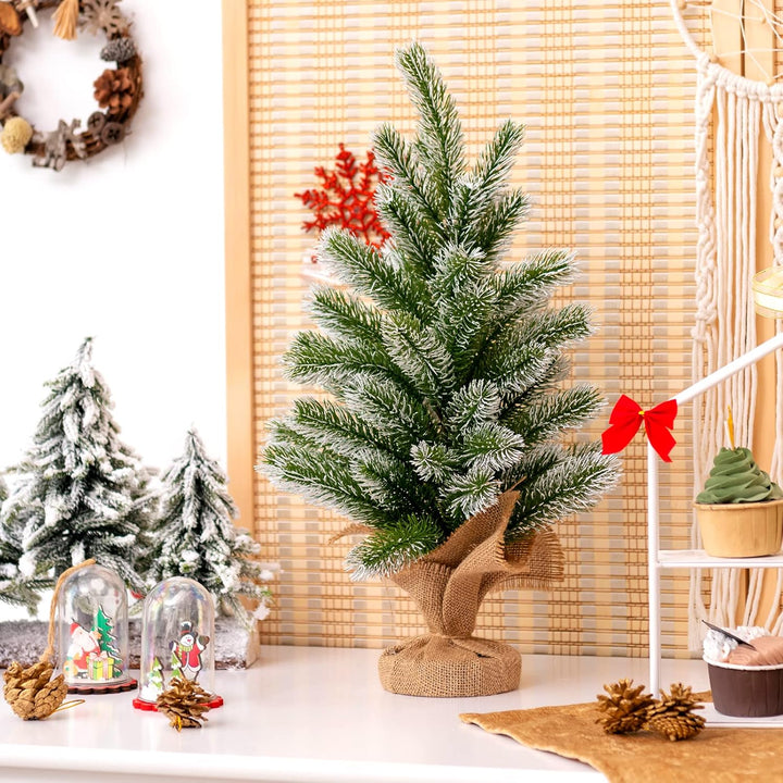 COSTWAY 50 cm Mini künstlicher Weihnachtsbaum, Kleiner Tannenbaum, Tisch-Christbaum mit Schnee, 55 Z