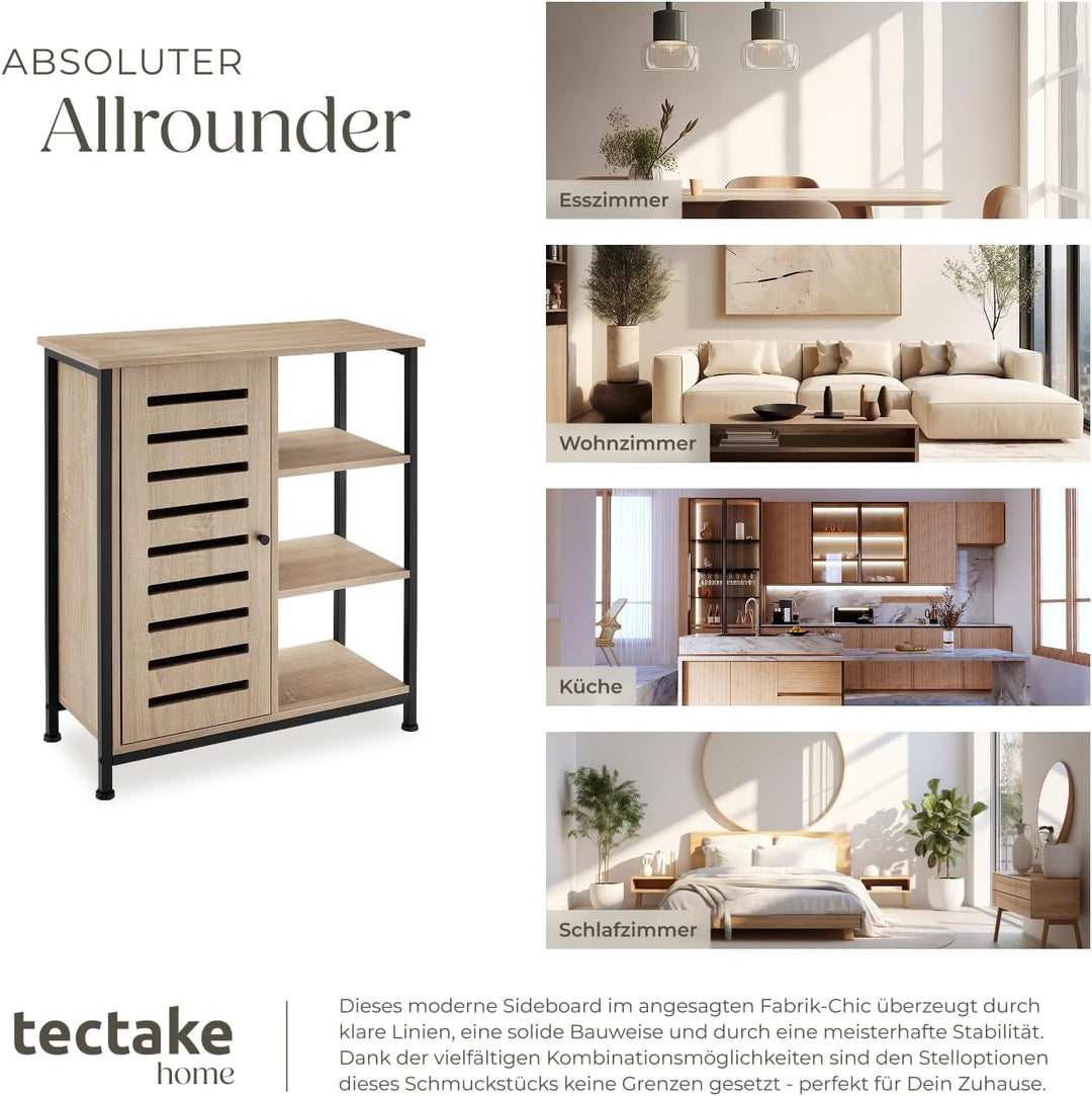 tectake Sideboard mit 3 Fächern und Schrankfach, 71 x 32 x 82 cm, Industrie-Design, Holz Kommode für