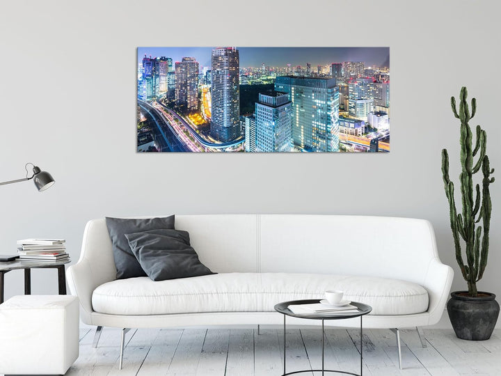 Glasbild Panorama | Wandbild aus Echtglas | Moderne Architektur in Tokio | 100x40 cm | inkl. Aufhäng
