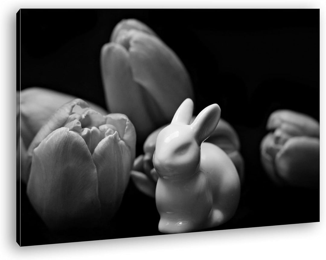 deyoli süsses Porzellan Häschen Format: 100x70 Effekt: Schwarz/Weiss als Leinwand, Motiv fertig gera