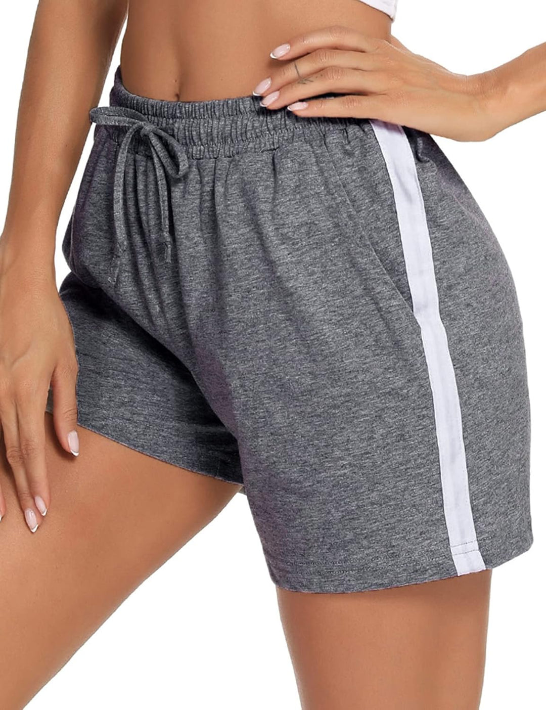 Litherday Shorts Damen Sportshorts Kurz Hosen Streifen Jogginghose Sommer Traininghose mit Taschen E
