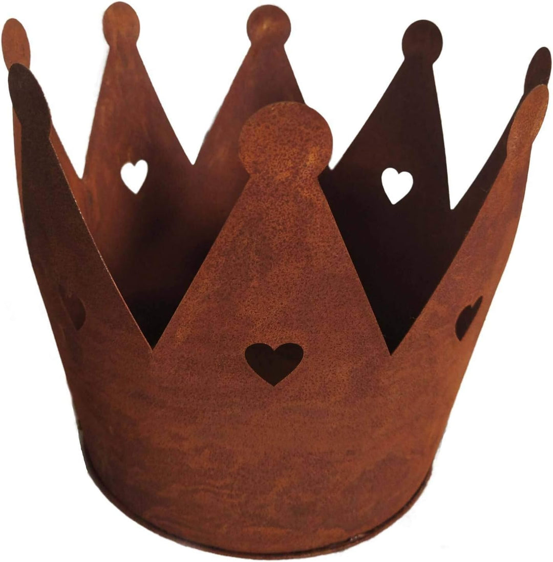 UNUS Krone Rost mit Herzen, Gartendeko Rostoptik, Edelrostrost Deko für Garten, Terrasse Balkon Blum