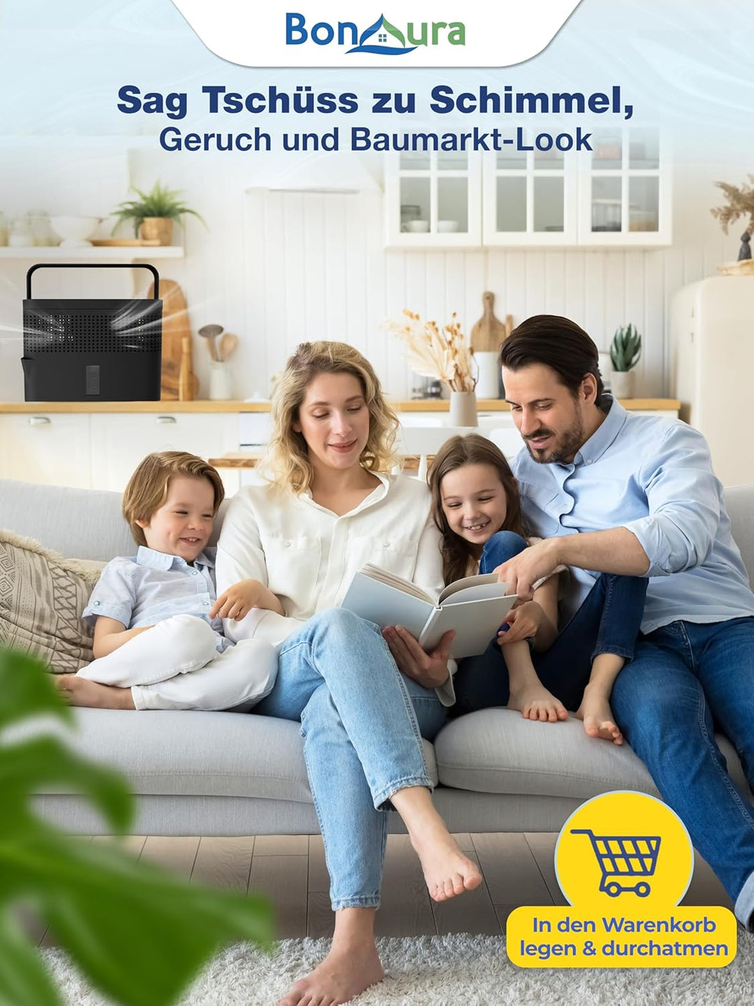 BonAura® AirOne Max Luftentfeuchter ohne Strom bis 33m² I 360° Belüftung I Raumentfeuchter mit Ausgi