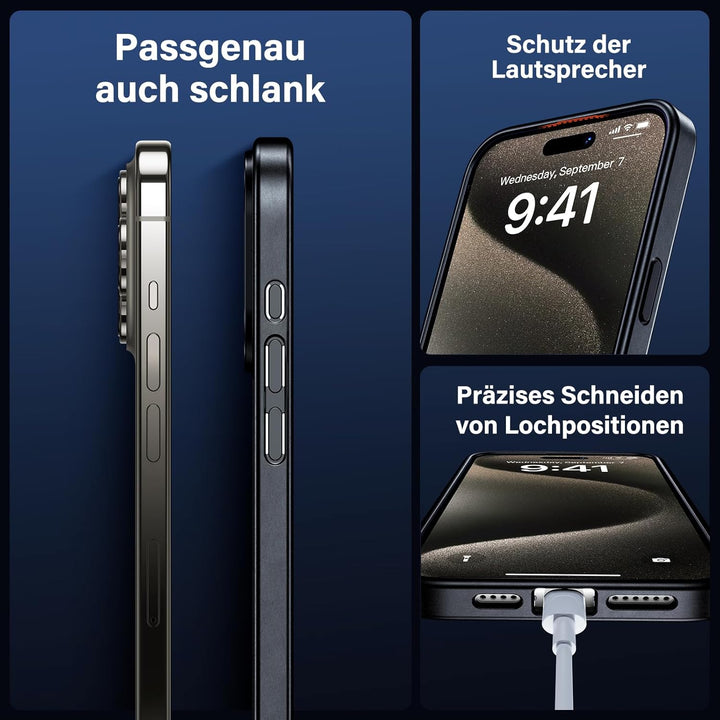 UniqueMe für iPhone 15 Pro Hülle, 5-in-1-Set Handyhülle für iPhone 15 Pro Case Rundumschutz Schutzhü