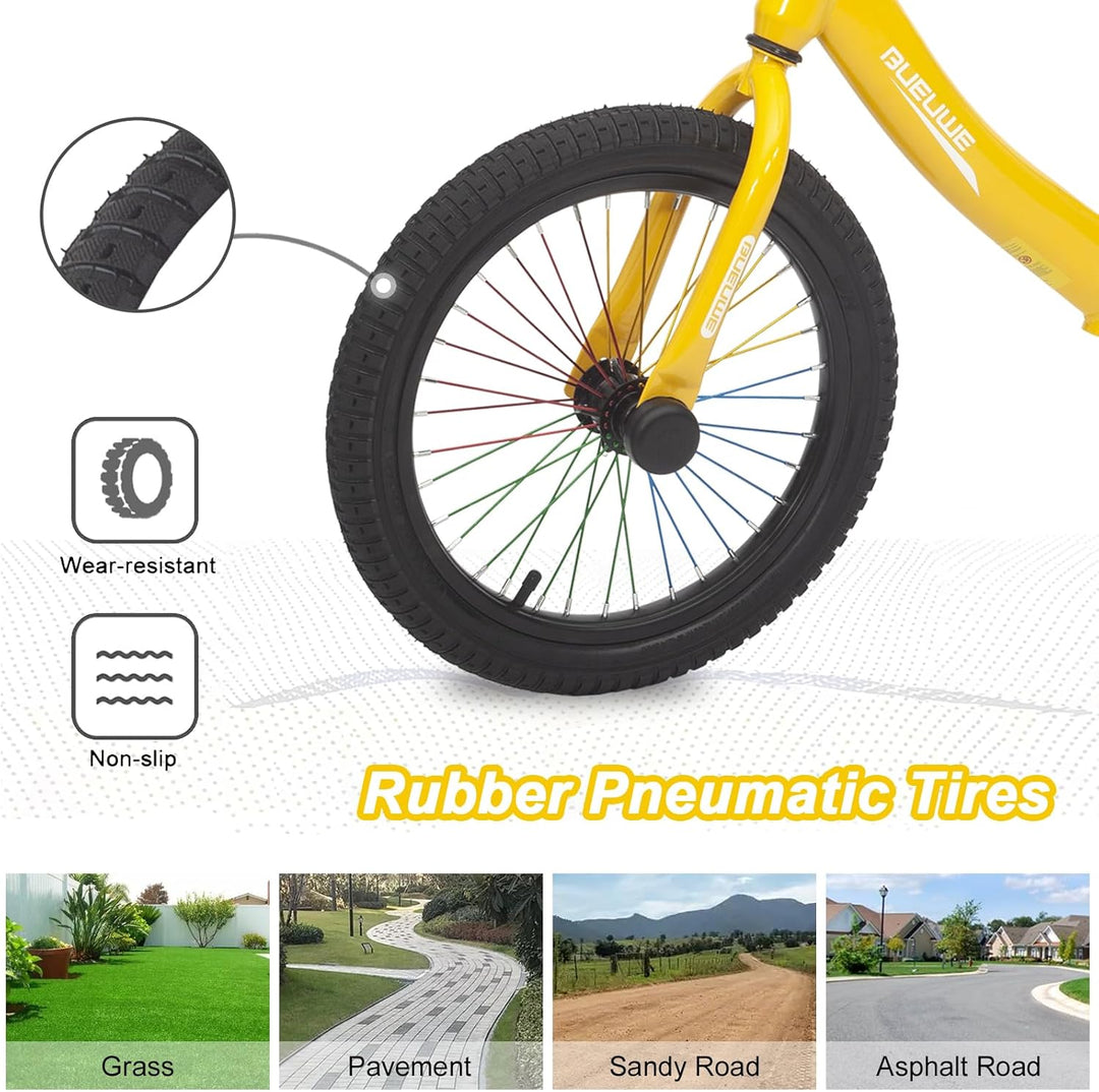 Bueuwe Kinder Laufrad 16 Zoll ab 4-7 Jahre für Mädchen und Junge, Kinderlaufrad mit Verstellbarem Sa