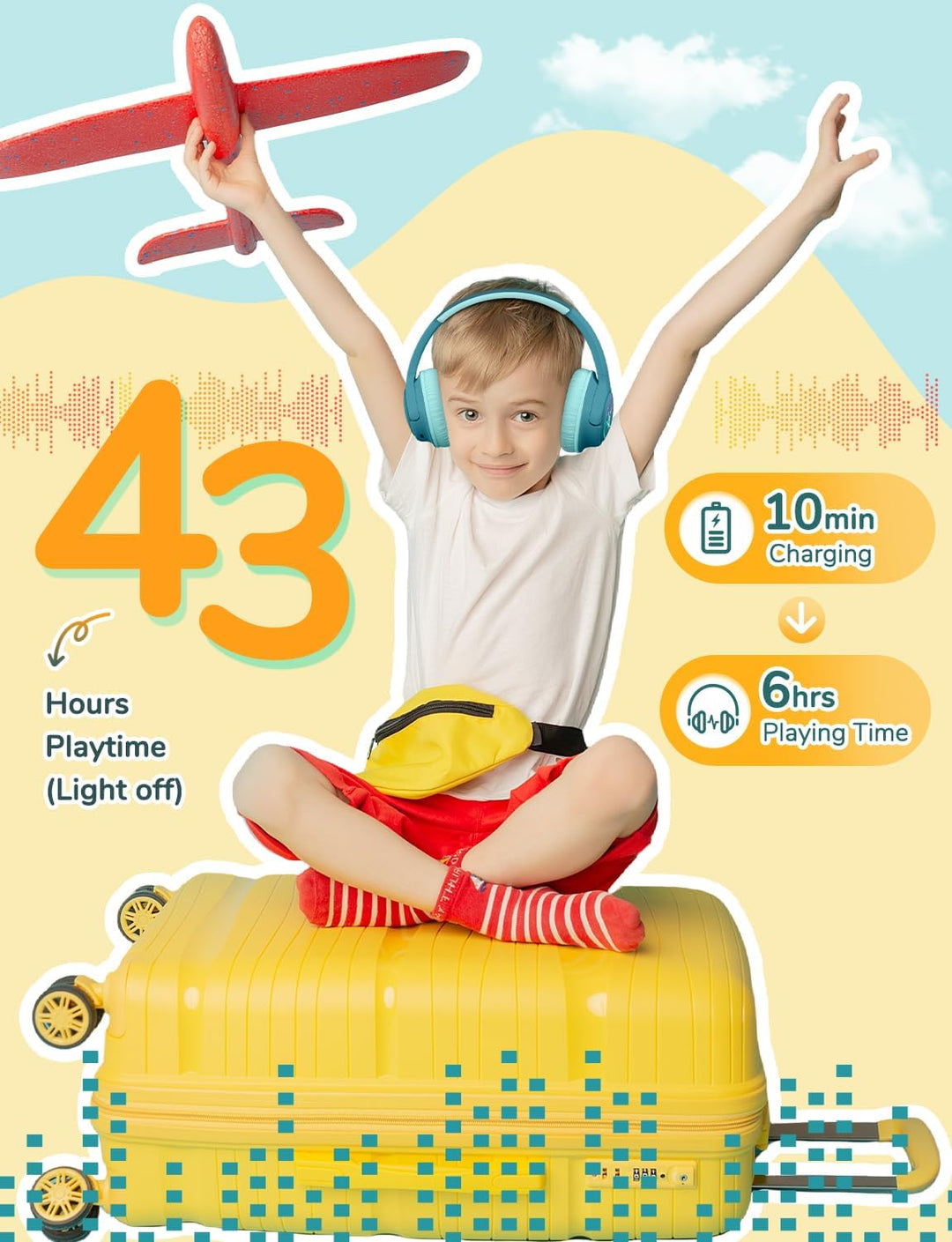 iClever Bluetooth kopfhörer Kinder mit LED-Leuchten, 74/85dBA Lautstärkebegrenzung, 43 Stunden Spiel