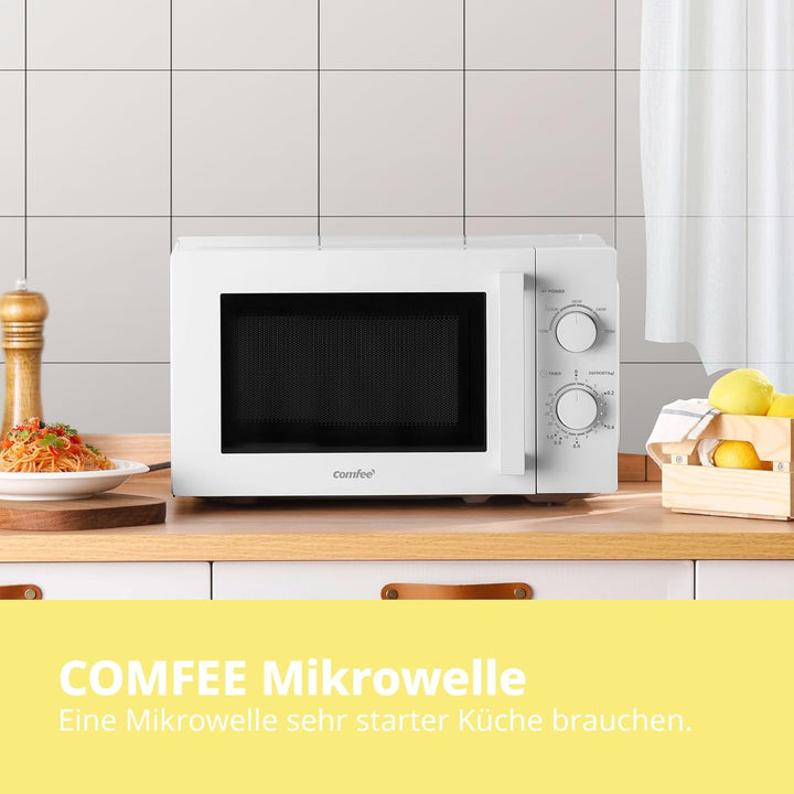 Comfee CMSN 20 wh Mikrowelle / Solo-Mikrowelle mit 5 Leistungsstufen/ Innenbeleuchtung/ easy Defrost