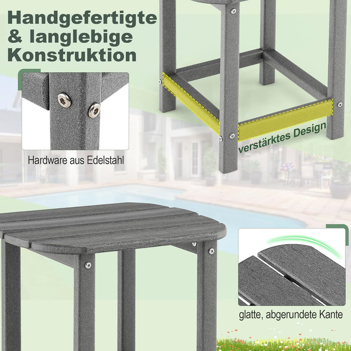 COSTWAY Beistelltisch Outdoor 2er Set, Gartentisch wetterfest aus HDPE, Kleiner Balkontisch, Kaffeet