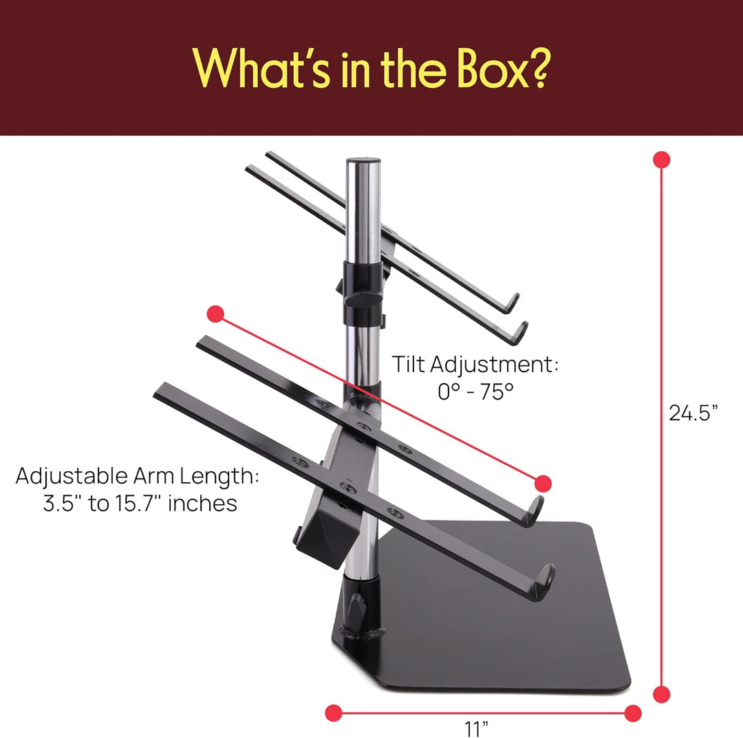 Pyle Portable Dual Laptop Stand - Universal Standing Table Holder with Bracket Arms, Adjustable Heig