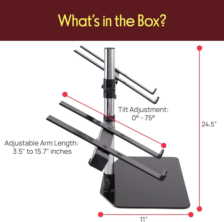Pyle Portable Dual Laptop Stand - Universal Standing Table Holder with Bracket Arms, Adjustable Heig