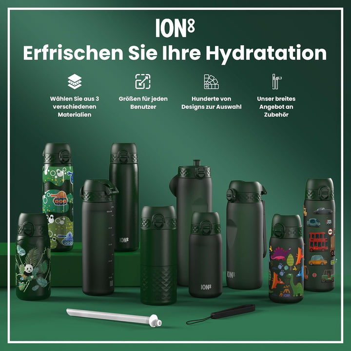 Ion8 Stahl-Trinkflasche, 600 ml, Auslaufsicher, Einhandöffnung, Sichere Verriegelung, Spülmaschinenf