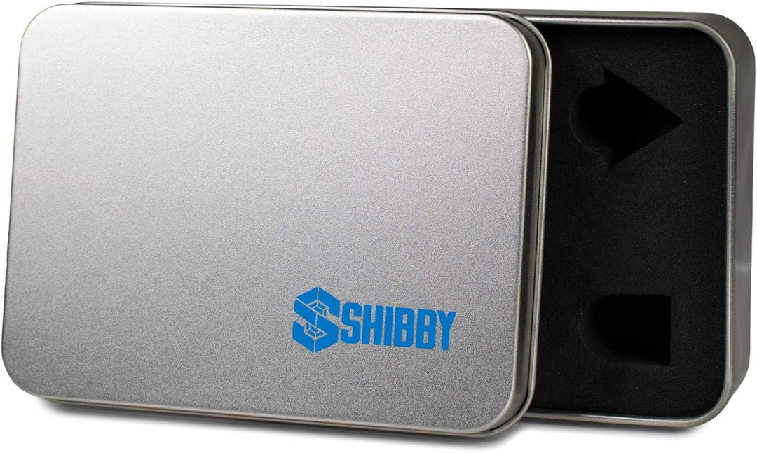 shibby 7 polyedrische Metall-Würfel für Rollen- und Tabletopspiele in Digital Optik D1 inkl. Aufbewa