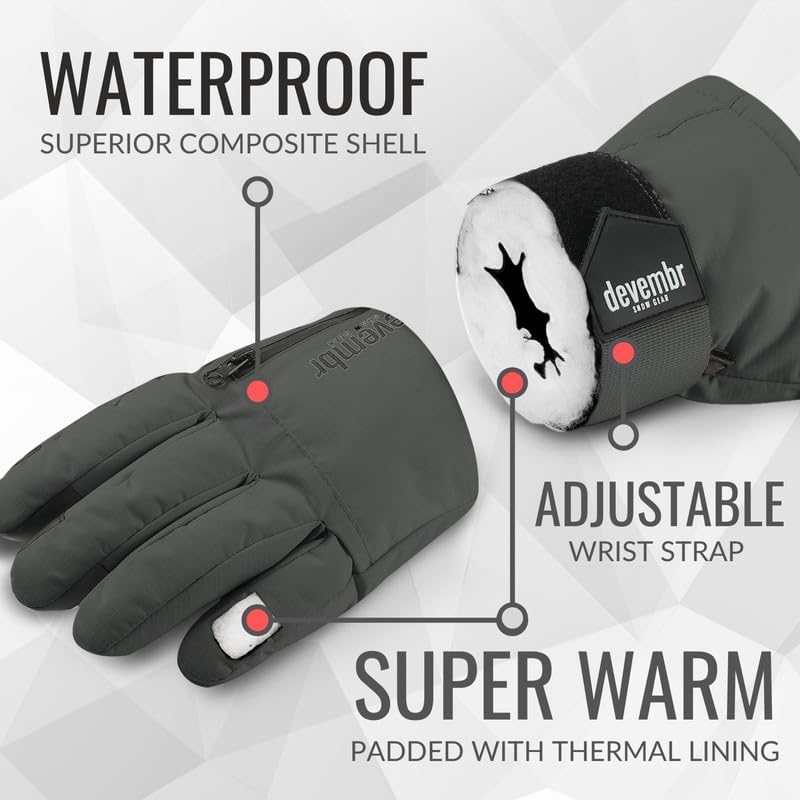 devembr Skihandschuhe mit Handgelenkschützern, Warme Snowboardhandschuhe für Herren und Damen