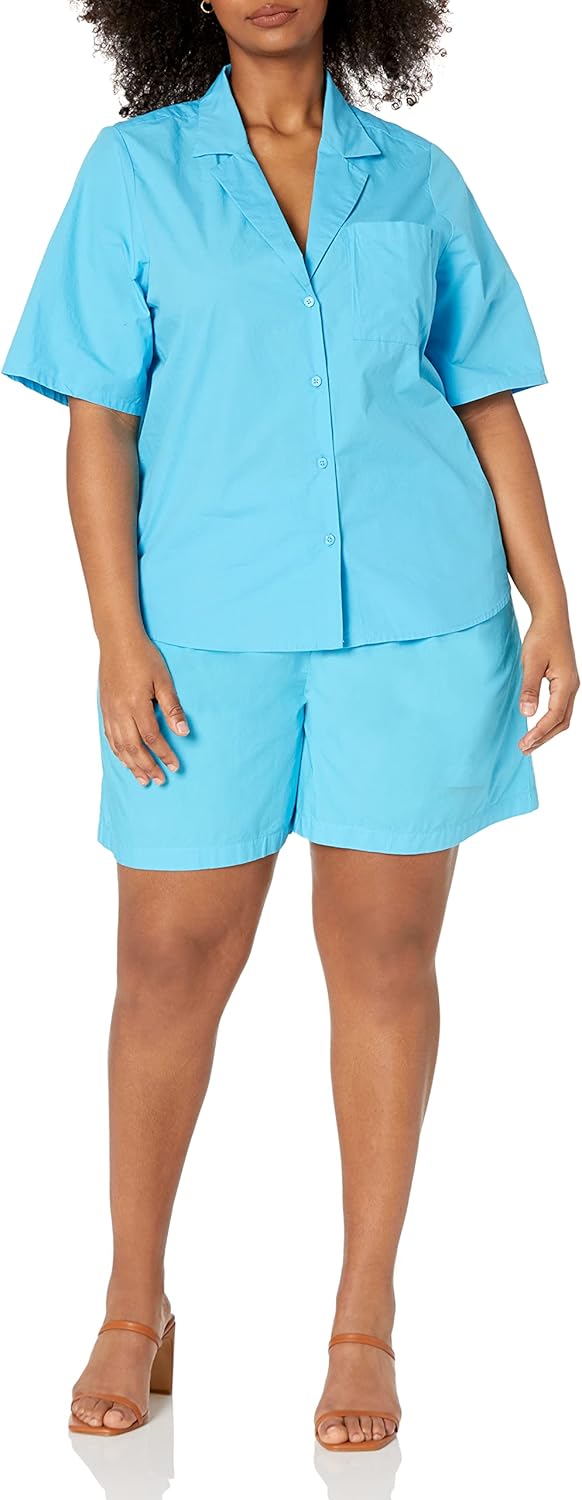 The Drop Damen Shorts Jada Shorts mit Hoher Taille und Lockerem Schnitt M Ozeanblau, M Ozeanblau