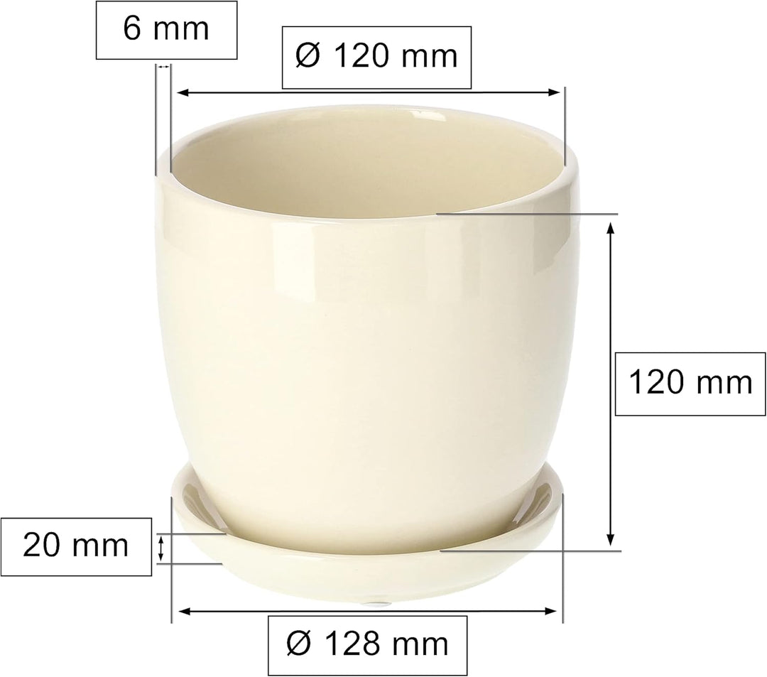 KOTARBAU® 2er Set Keramik Blumentopf Übertopf für Blumen Pflanzen ⌀ 13 cm mit Tropfschale Beige ⌀ 13