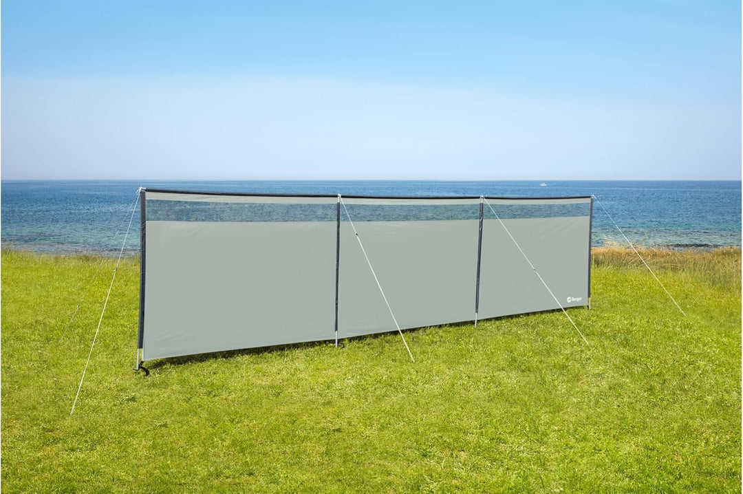 BERGER Windschutz Panorama 600 x 150 cm - Sichtschutz für Strand, Camping und Garten - Grau oder Grü