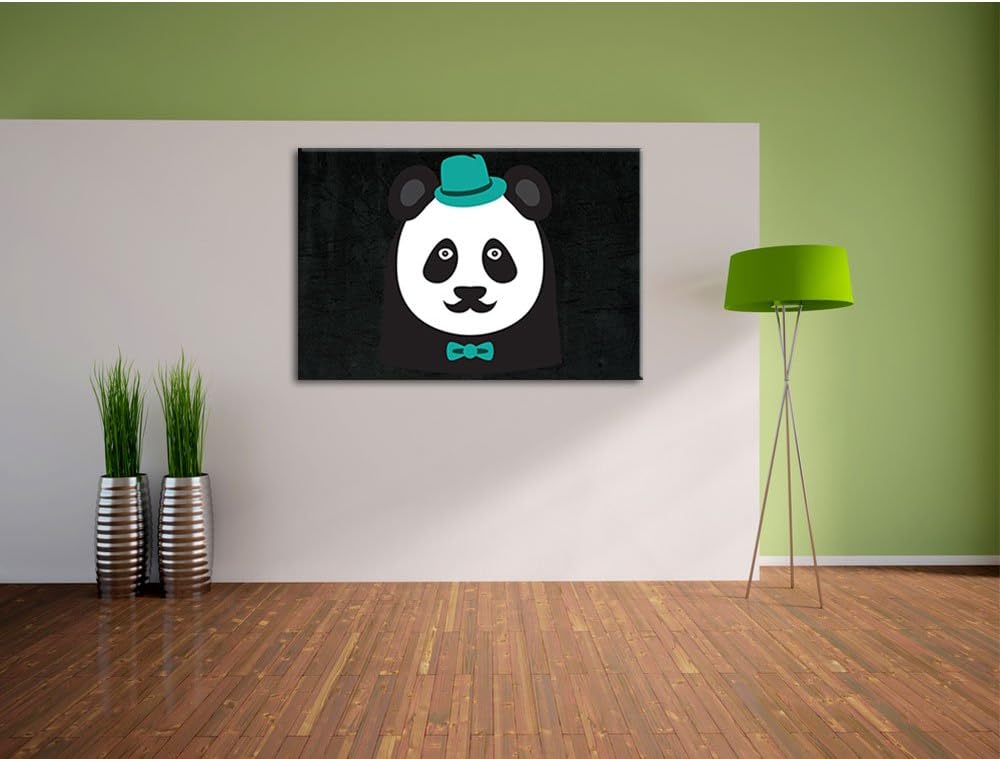 Hipster Panda schwarz, Format: 100x70 auf Leinwand, XXL riesige Bilder fertig gerahmt mit Keilrahmen