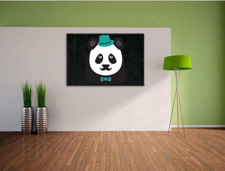 Hipster Panda schwarz, Format: 100x70 auf Leinwand, XXL riesige Bilder fertig gerahmt mit Keilrahmen