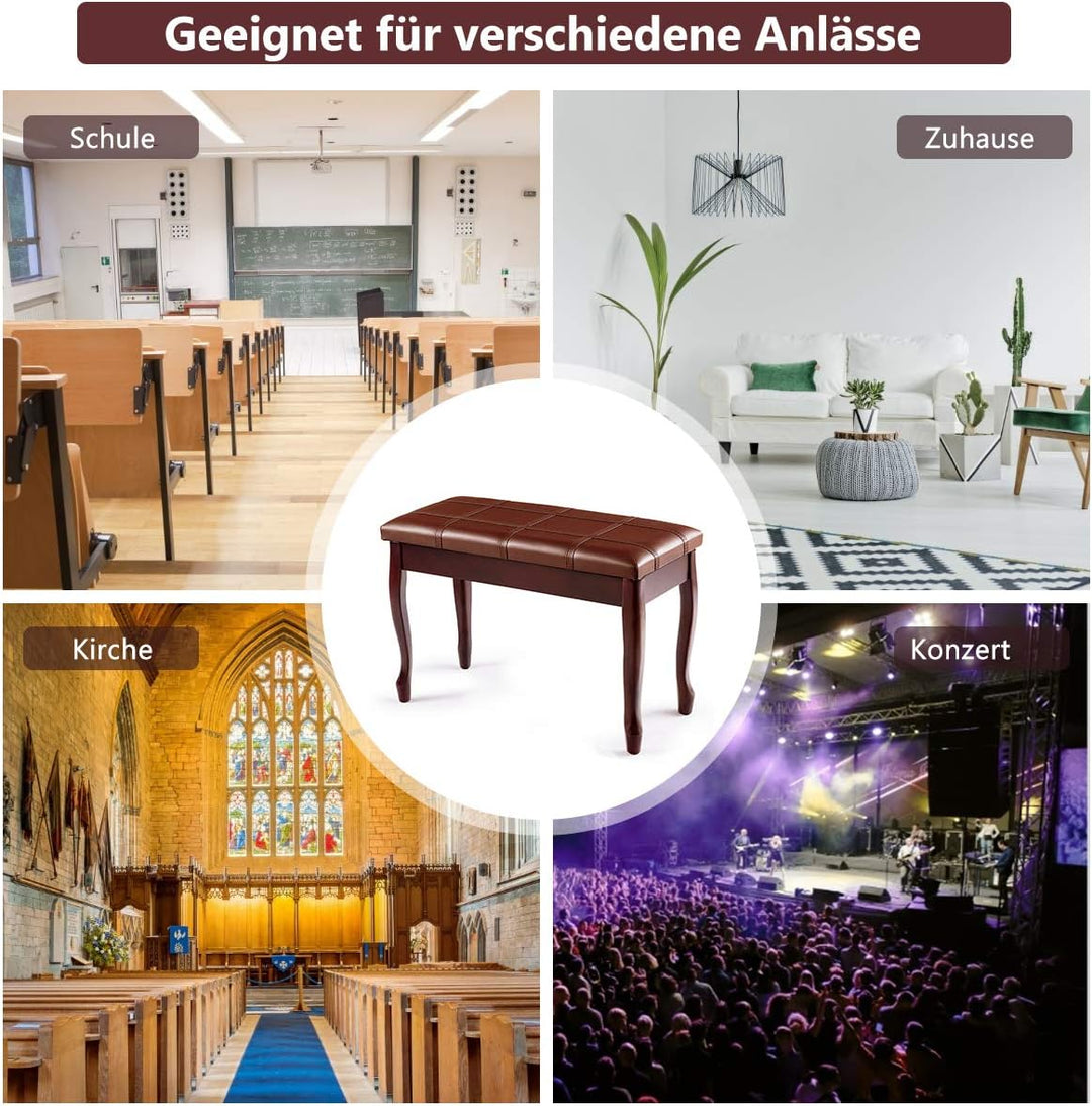 COSTWAY Klavierbank Klavierhocker aus Massivhoz, Pianobank gepolstert, Piano Sitzbank, Keyboardbank