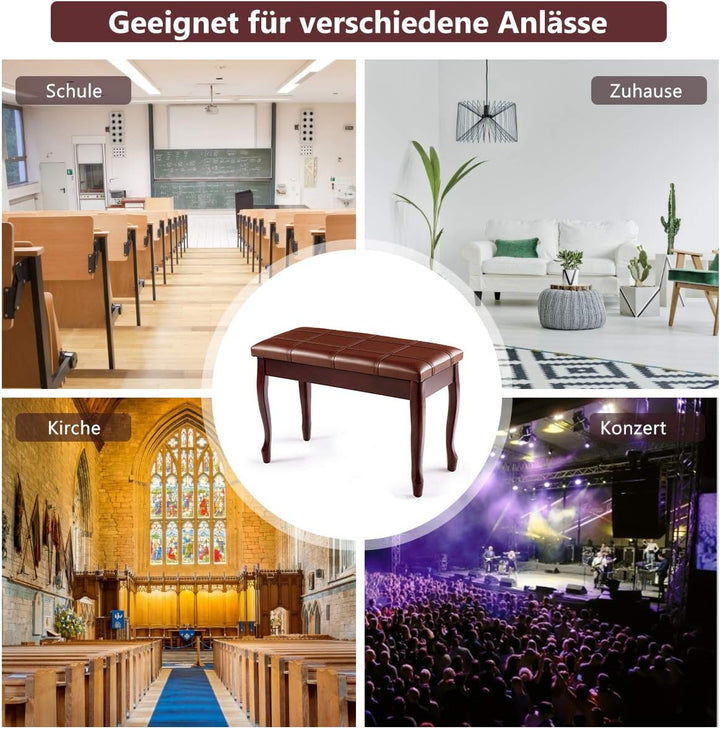 COSTWAY Klavierbank Klavierhocker aus Massivhoz, Pianobank gepolstert, Piano Sitzbank, Keyboardbank