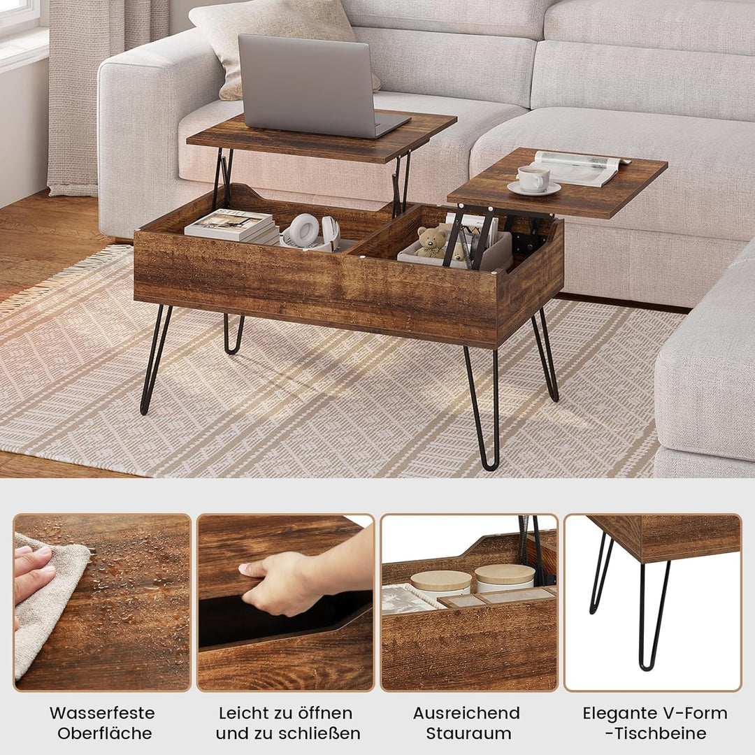 WOLTU Couchtisch, höhenverstellbarer Wohnzimmertisch, Kaffeetisch, Auszug, Versenkbarer Couchtisch,