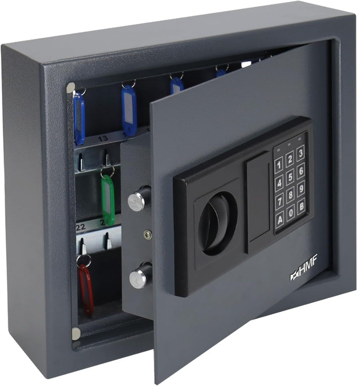 HMF 2030-11 Schlüsseltresor mit Elektronikschloss | 30 Haken | 30 x 28 x 10 cm | Anthrazit, 30 Haken