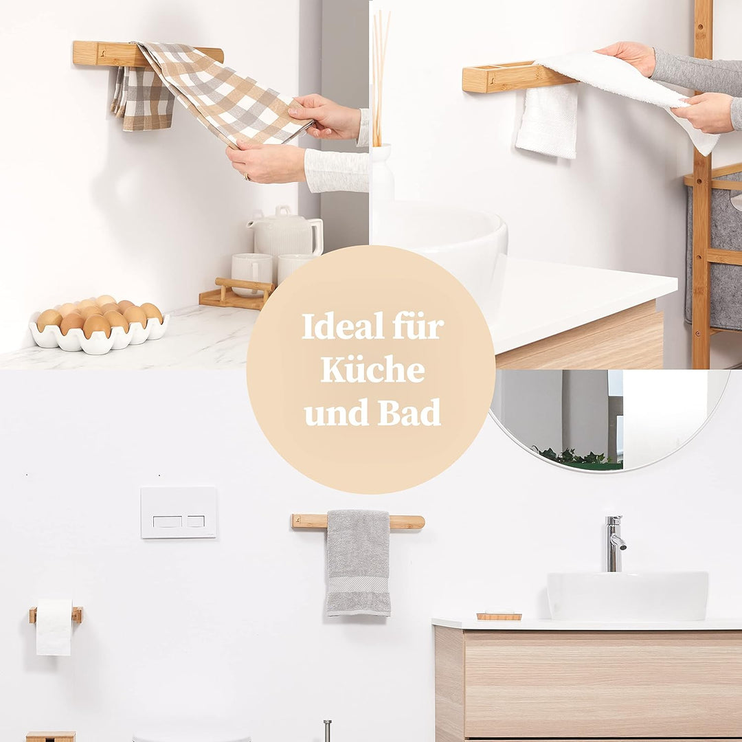 Hennez Handtuchhalter ohne Bohren - Handtuchhalter Bad aus Bambus - Selbstklebende Handtuchhalter mi