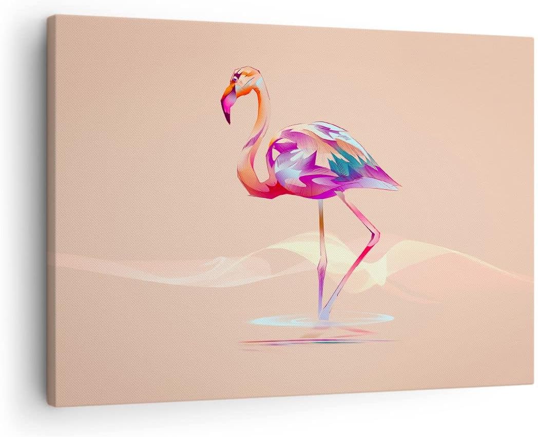 ARTTOR Bilder auf Leinwand Flamingo Vogel Wasser Leinwandbild 70x50cm Wandbilder Dekoration Wohnzimm