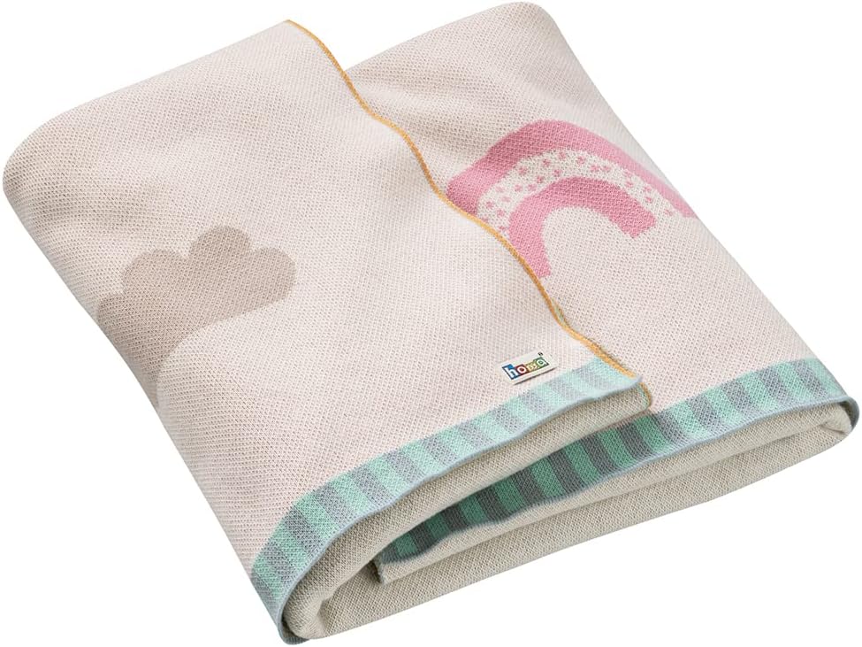 howa Babydecke Strick „be Happy“ aus 100% Baumwolle beige Kuscheldecke Strickdecke für Baby Geschenk