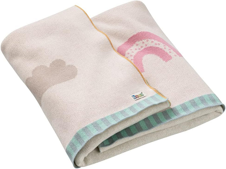 howa Babydecke Strick „be Happy“ aus 100% Baumwolle beige Kuscheldecke Strickdecke für Baby Geschenk