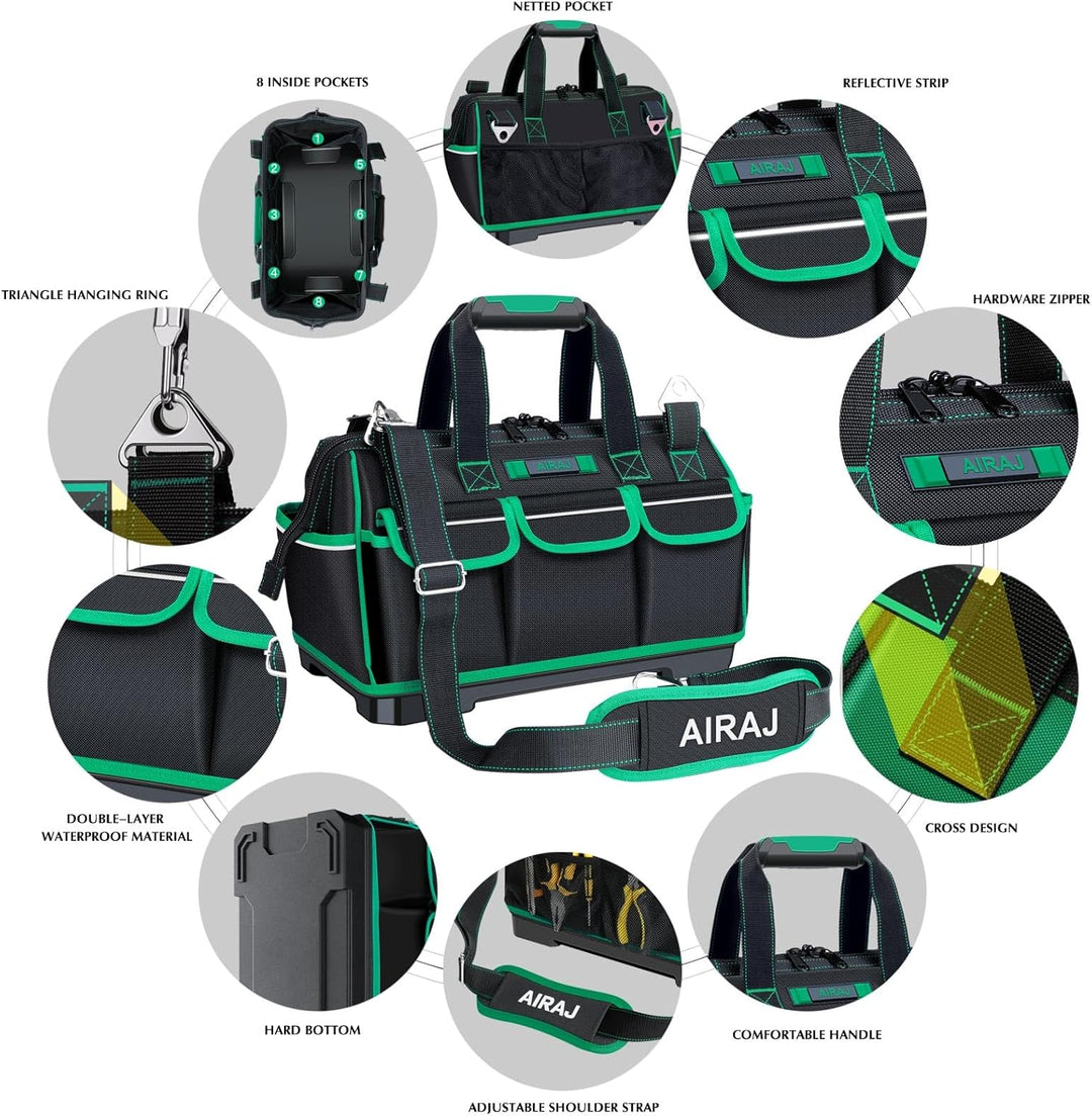 AIRAJ 16“ Mesh Pocket Werkzeugtasche Mit Reflective Strips,Werkzeugtaschen mit Weitem Mund mit 15 Ta