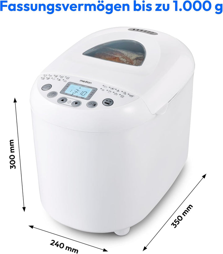 MEDION Brotbackautomat (Brotbackmaschine, 550 Watt, bis zu 1000g, 19 Backprogramme, 3 Bräunungsgrade