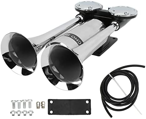 Lufthupe für LKW, 12V/24V 300dB Dual Trompete Super Loud Train Hupe Kit, Chrom-Zink-Autohupe für All