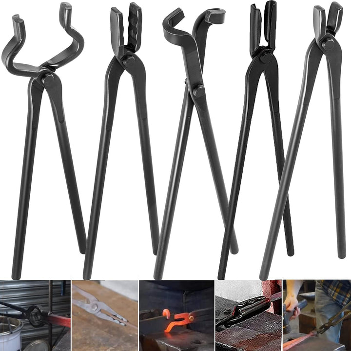 Schmiedezangen-Set für Amboss, Messerherstellungs-Set, 5-teilig, inkl. flacher Zange, quadratischer