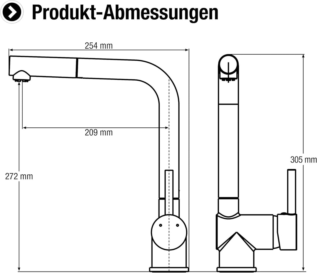 Cornat Spültisch-Einhebelarmatur "Livenne" - Hochwertiger Messingkörper - Edelstahllook - Ausziehbar